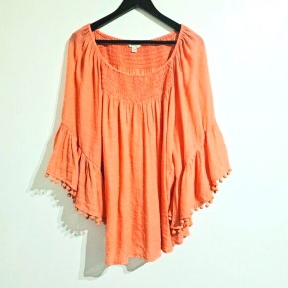 EST. 1946 Women's 18/20W Pink/Coral On/Off The Shoulder Bell Sleeves Peasant Top - Picture 1 of 8